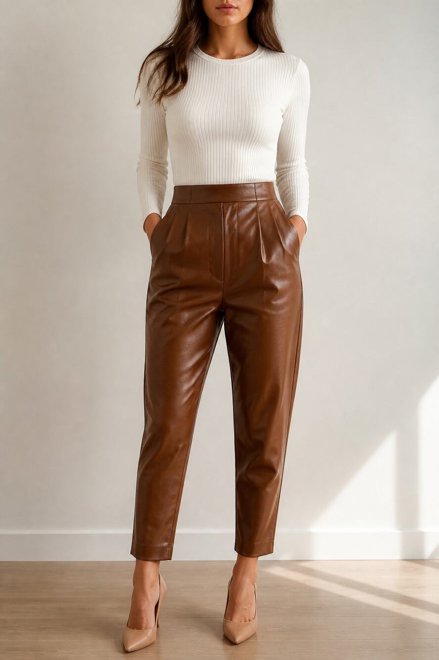 Zara Brown Faux Leather Pants Size S